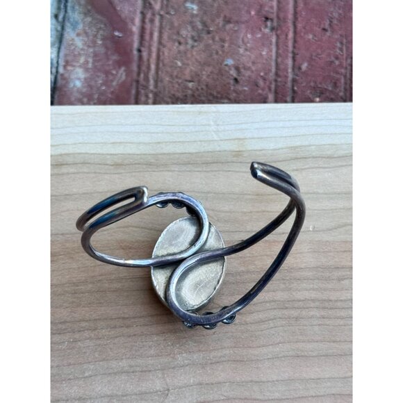 Sterling Silver Cuff Bracelet With Lapis Lazuli Stone & Beaded Detailing - Picture 4 of 7